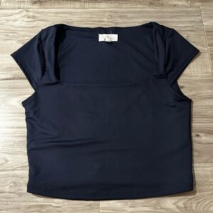 Marshalls Navy Square Neck Short Sleeve Crop Top